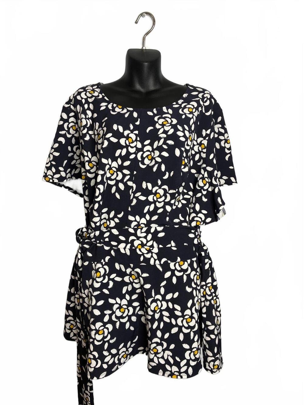 Lane Bryant Navy Floral Print Short Sleeve Belted Blouse Women's 28